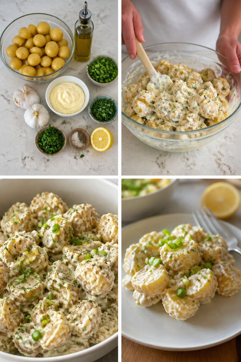Crispy Roasted Baby Potato Salad with Garlic Dressing potato salad Crispy Roasted Baby Potato Salad with Garlic Dressing