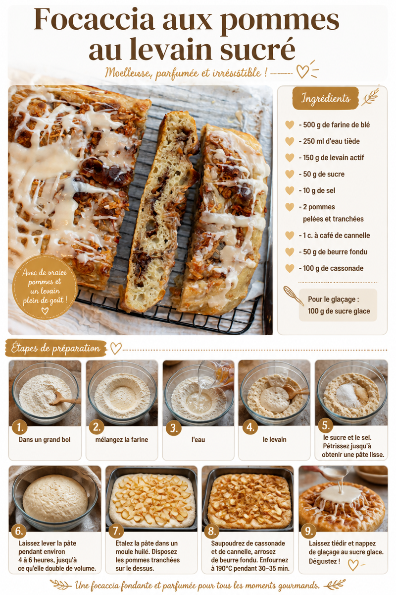 Focaccia aux pommes au levain sucré