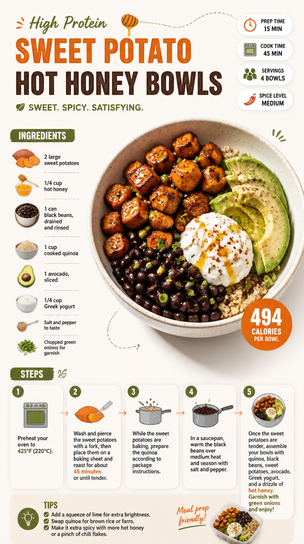 High Protein Sweet Potato Hot Honey Bowls