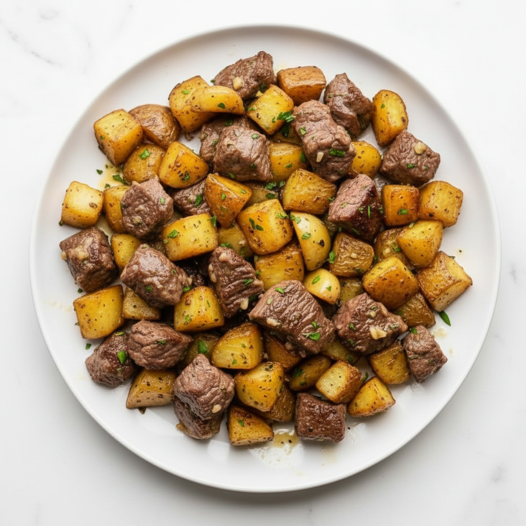 Garlic Butter Steak Bites and Potatoes