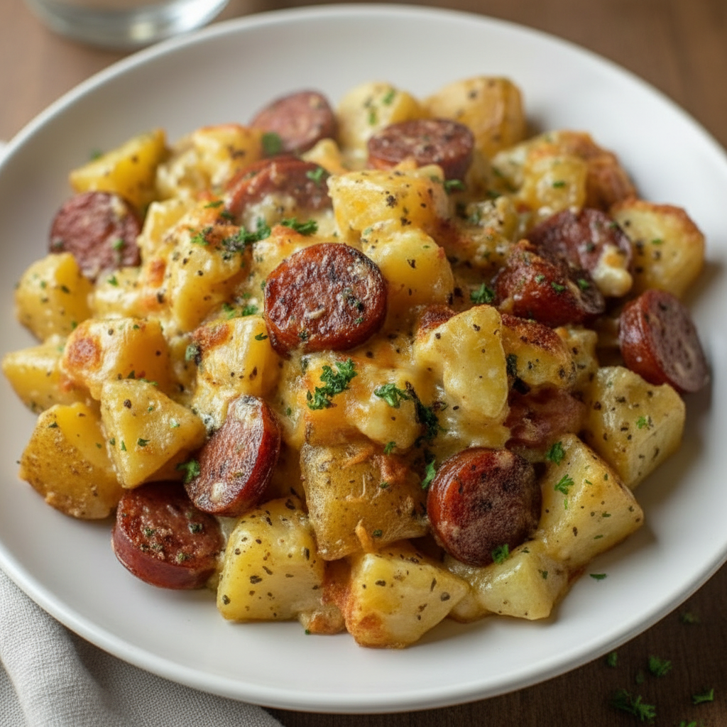 Kielbasa Sausage Cheesy Potato Casserole