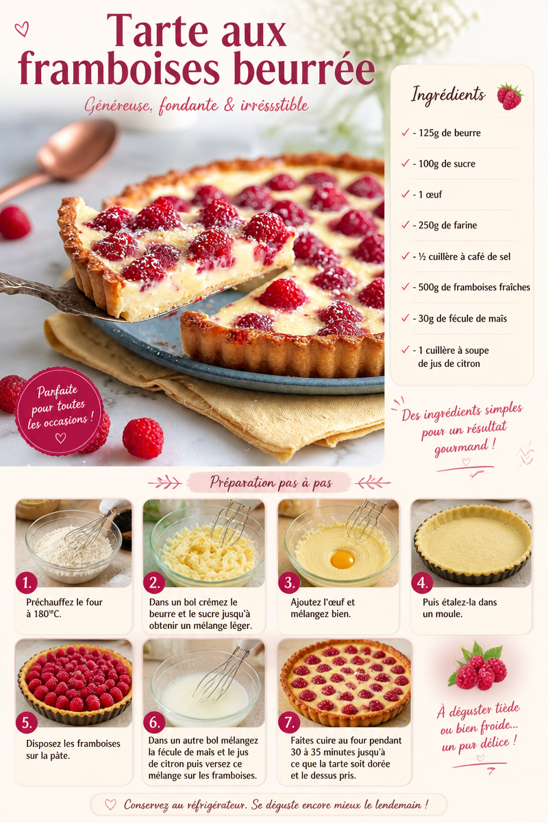 Tarte aux framboises beurrée
