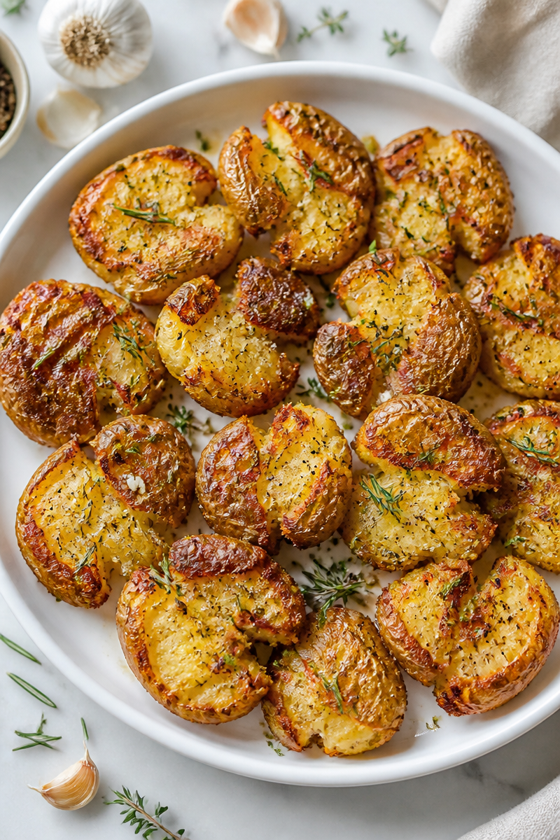Crispy Smashed Potato Garlic Herb