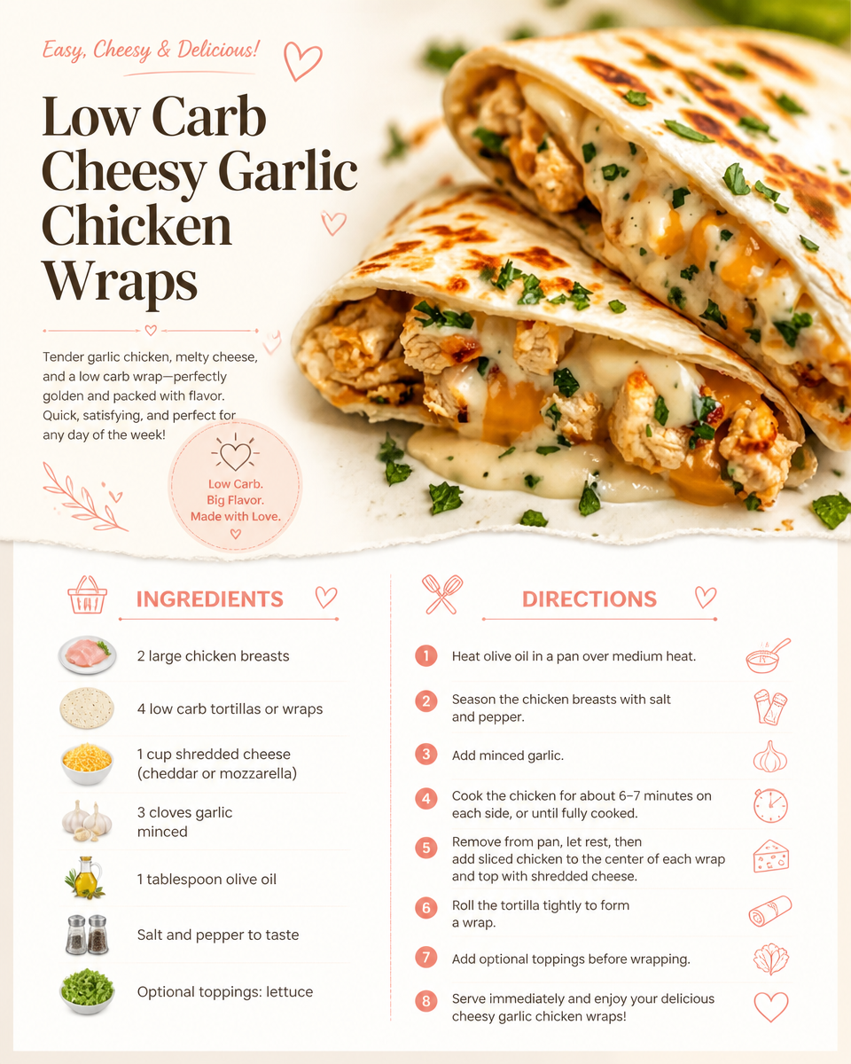 Low Carb Cheesy Garlic Chicken Wraps