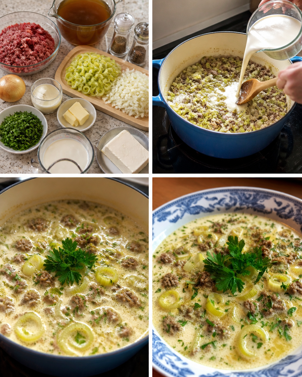 Lauchsuppe mit Hackfleisch