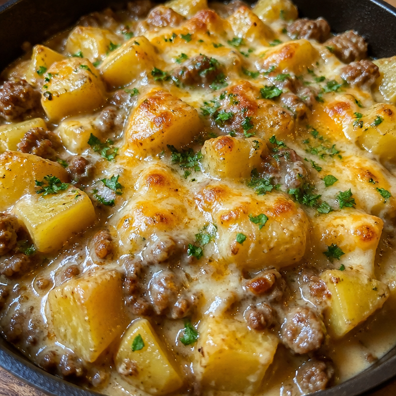 Easy One-Pan Creamy Meat & Potato Skillet