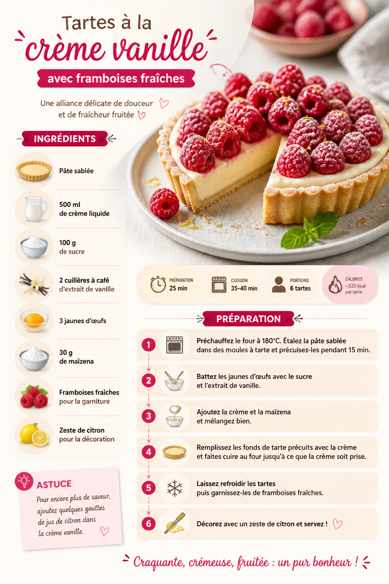 Tartes à la crème vanille avec framboises fraîches