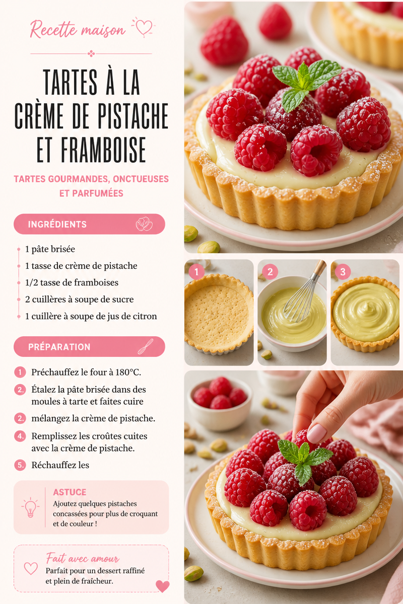 Tartes à la crème de pistache et framboise