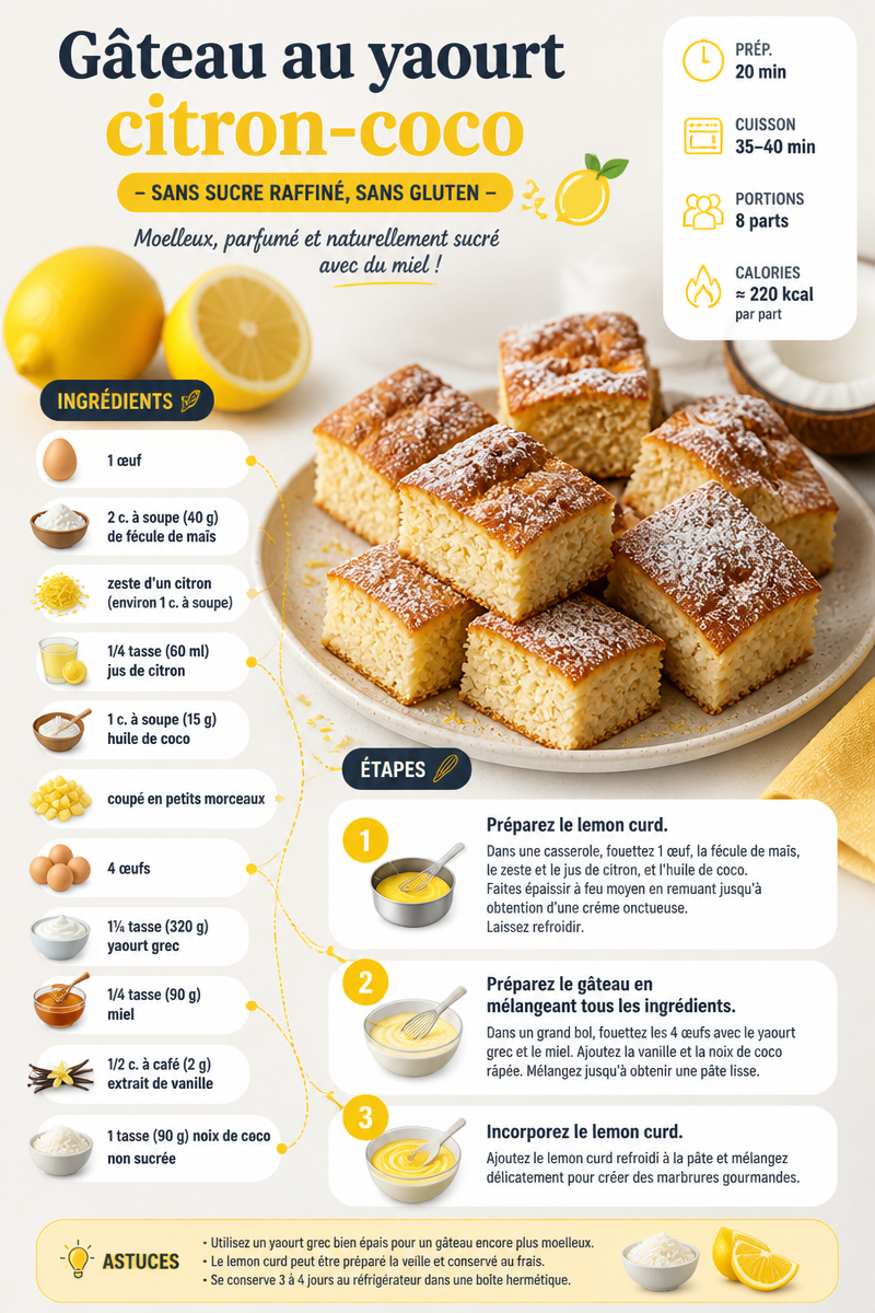 Gâteau au yaourt citron-coco – sans sucre raffiné, sans gluten