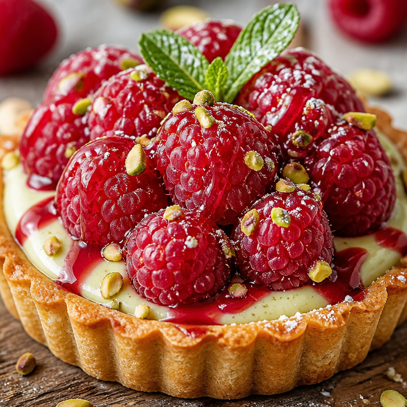 Tartes à la crème de pistache et framboise