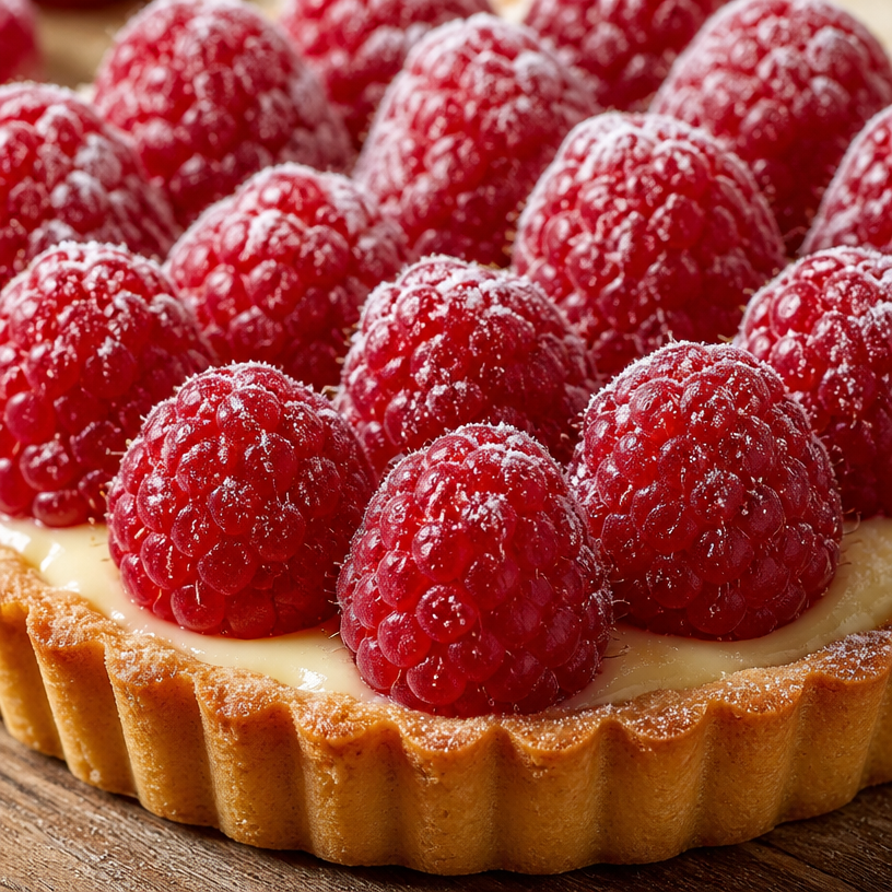 Tartes à la crème vanille avec framboises fraîches