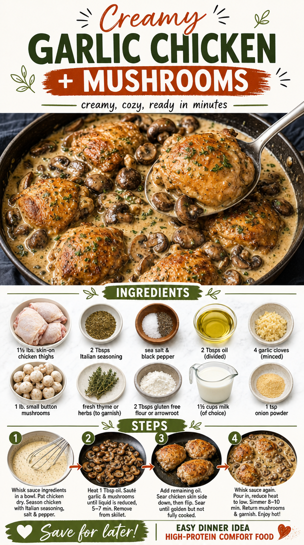 Creamy Garlic Chicken + Mushrooms