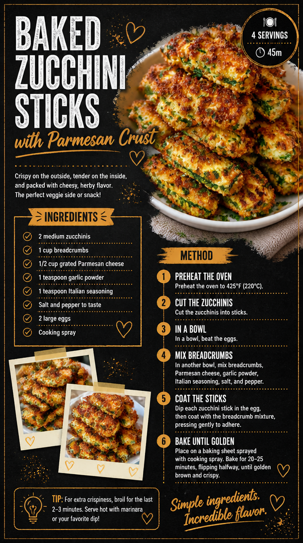 Baked Zucchini Sticks with Parmesan Crust