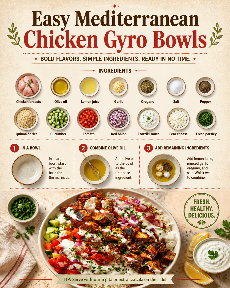 Easy Mediterranean Chicken Gyro Bowls