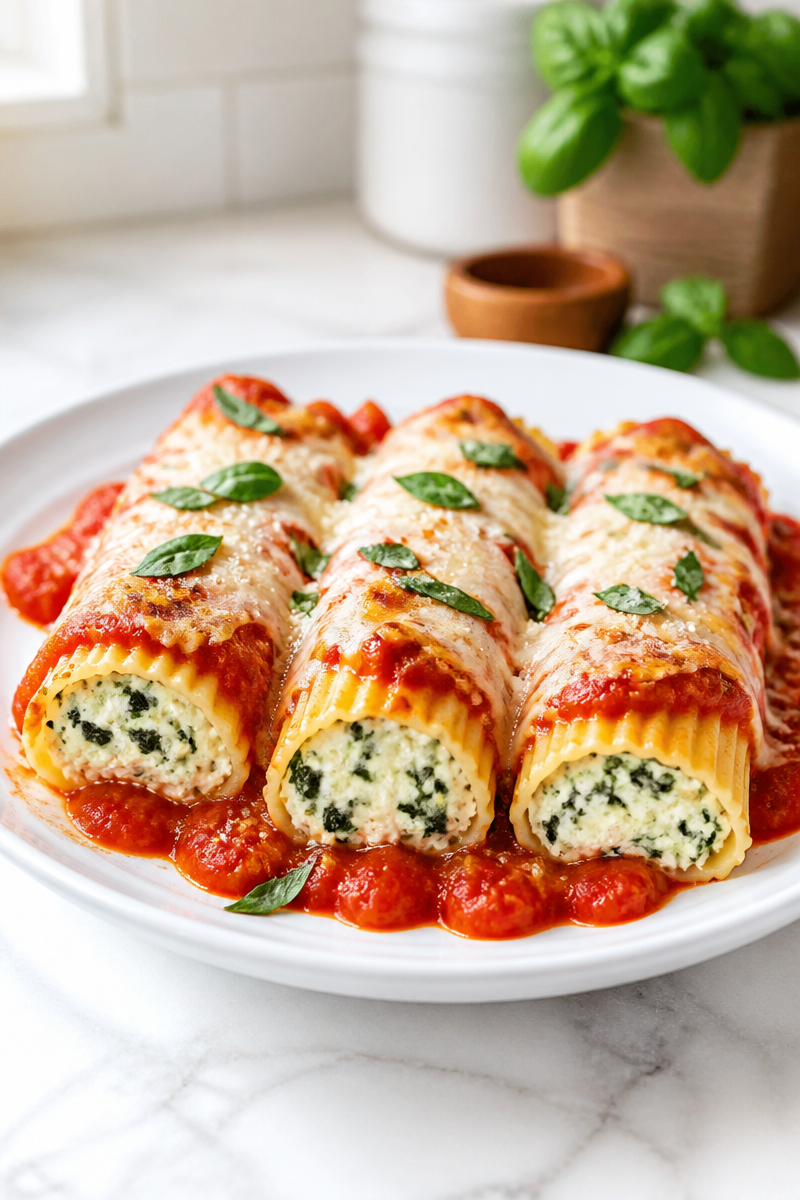 Spinach Ricotta Baked Manicotti Dinner