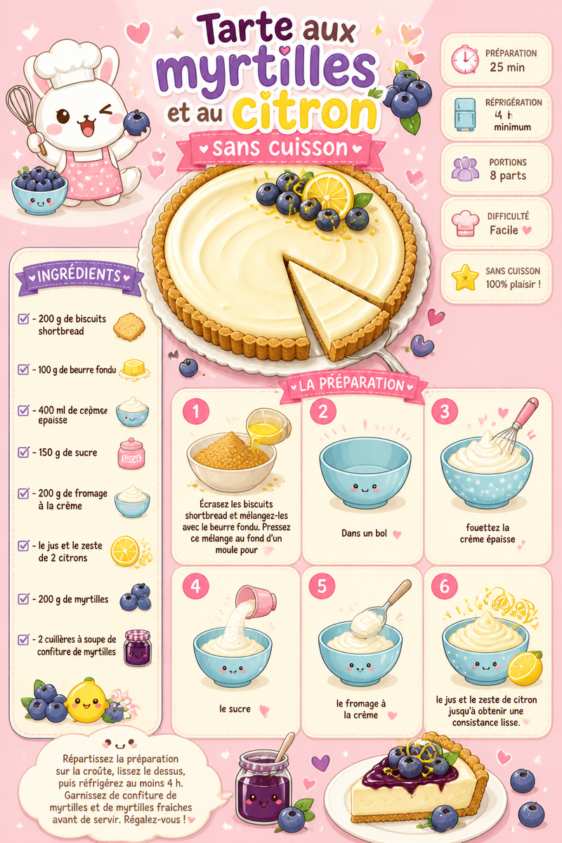 Tarte aux myrtilles et au citron sans cuisson