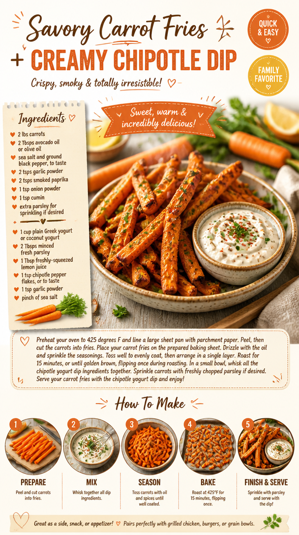 Savory Carrot Fries + Creamy Chipotle Dip