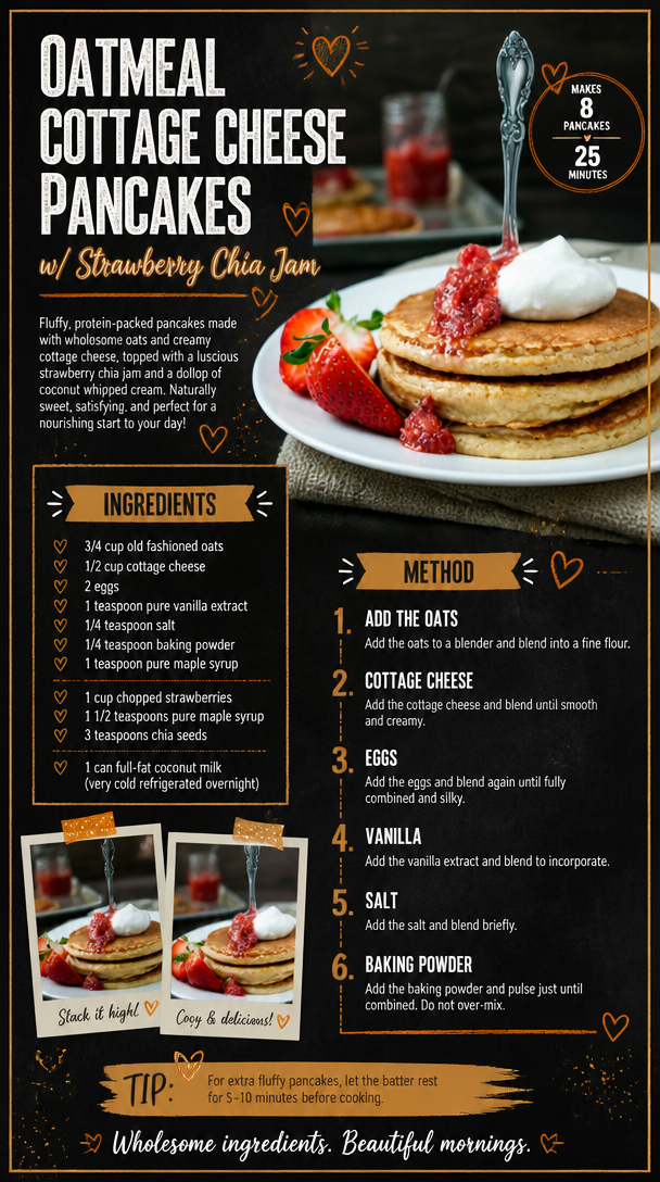 Oatmeal Cottage Cheese Pancakes with Strawberry Chia Jam