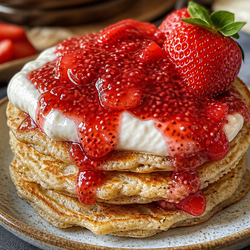 Oatmeal Cottage Cheese Pancakes with Strawberry Chia Jam