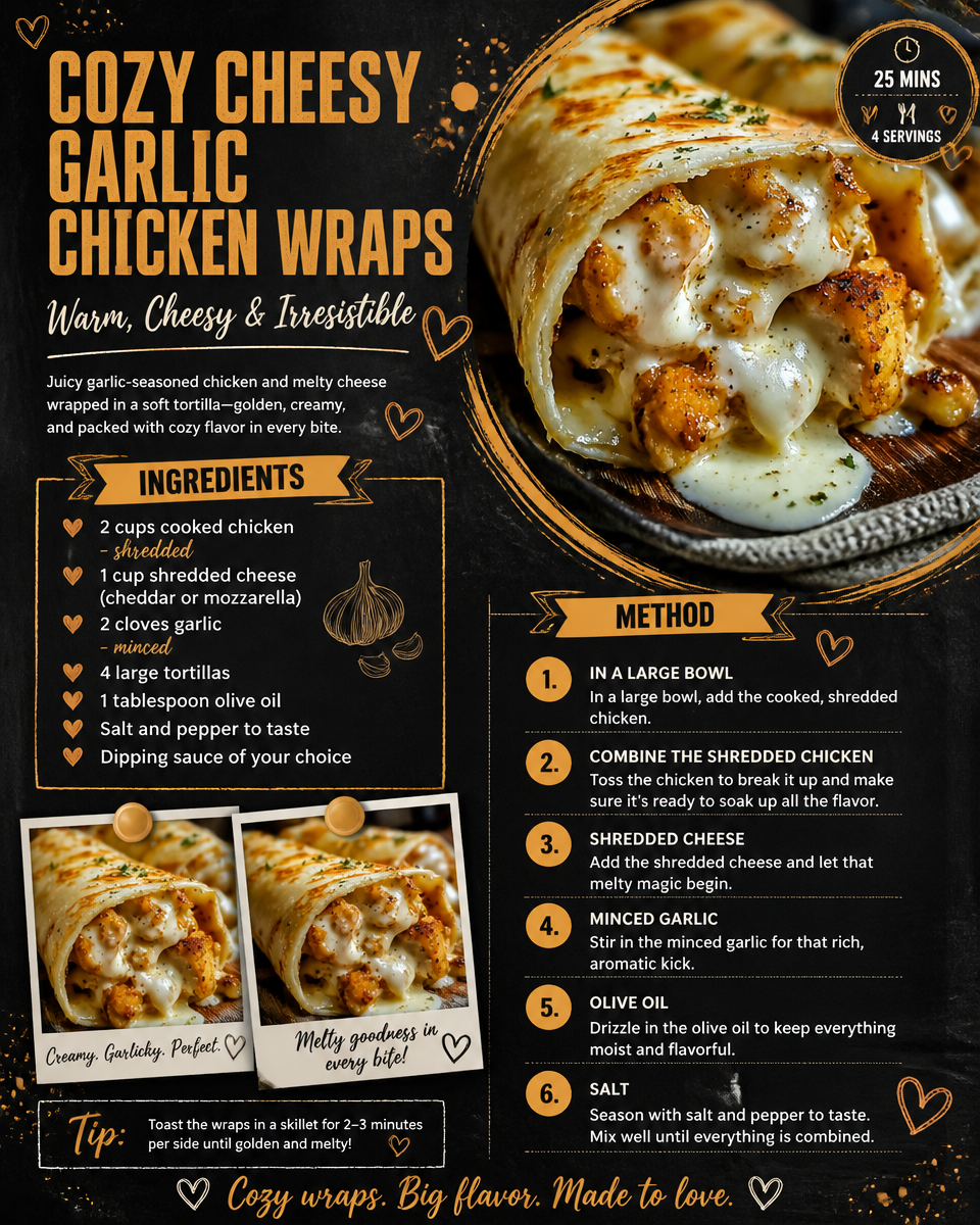 Cozy Cheesy Garlic Chicken Wraps
