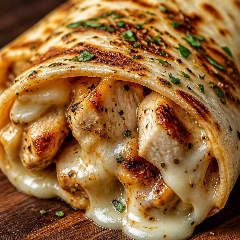 Cozy Cheesy Garlic Chicken Wraps