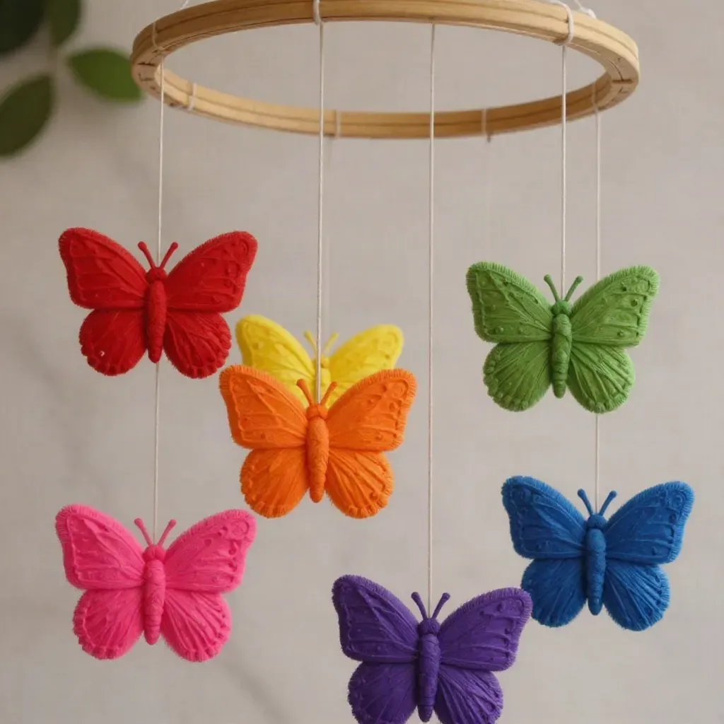 Rainbow Yarn Wrapped Butterfly Mobile