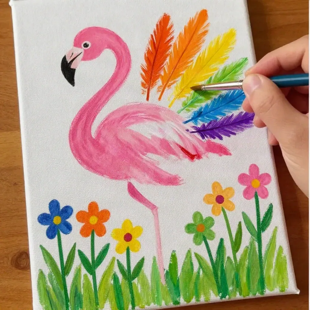 Vibrant Flamingo Handprint Canvas Keepsake 17 Colorful Handprint Flamingo Canvas Keepsake
