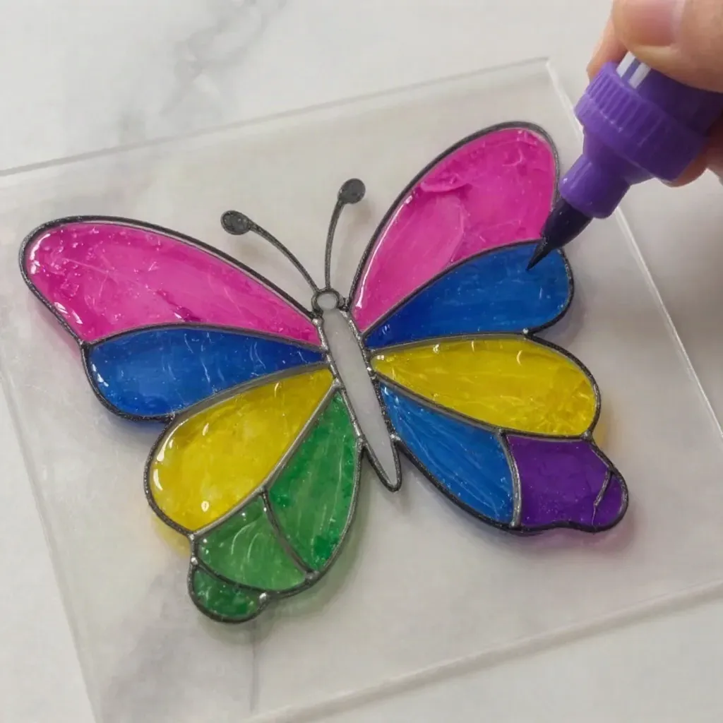 Rainbow Glue Butterfly Suncatcher Craft for Kids 21 Rainbow Glue Butterfly Suncatcher