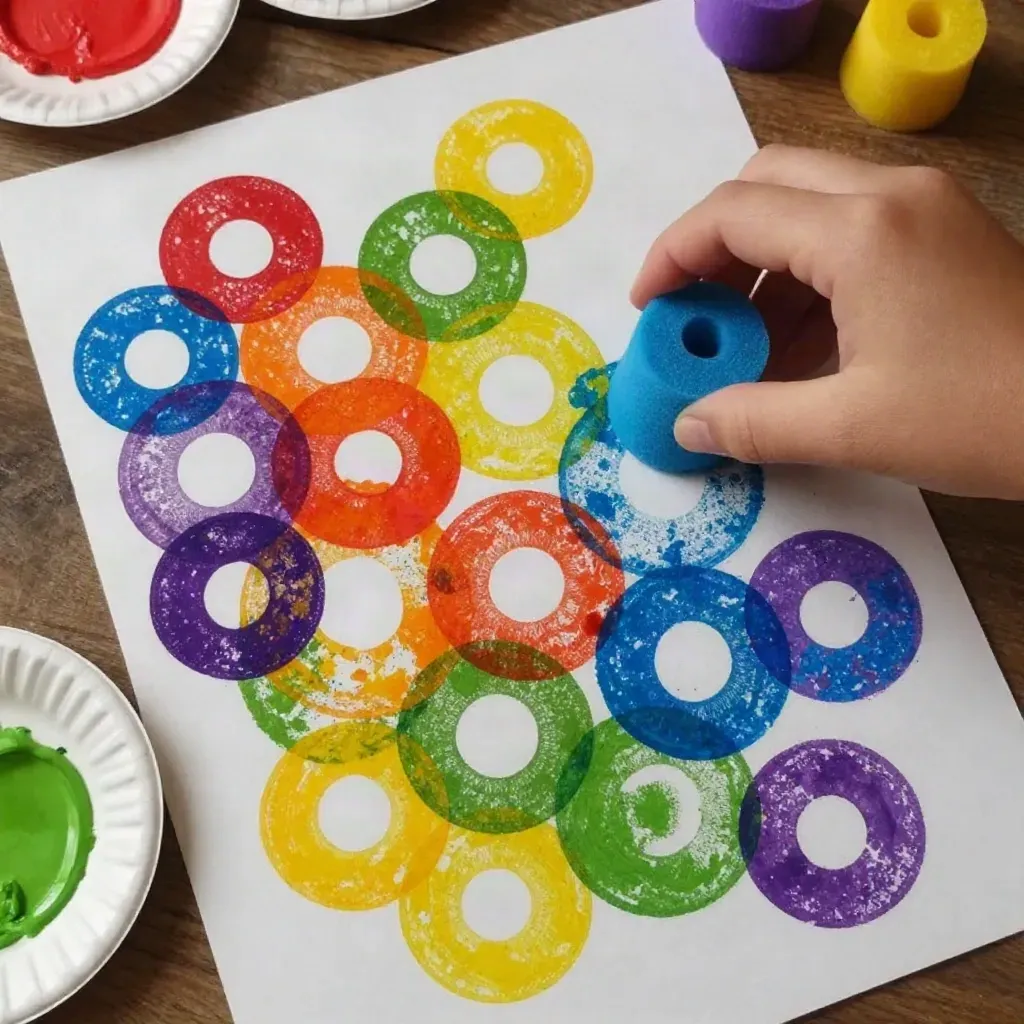 DIY Pool Noodle Rainbow Stamp Painting Activity