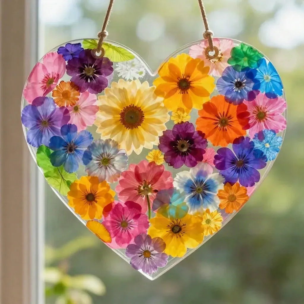 Pressed Flower Rainbow Heart