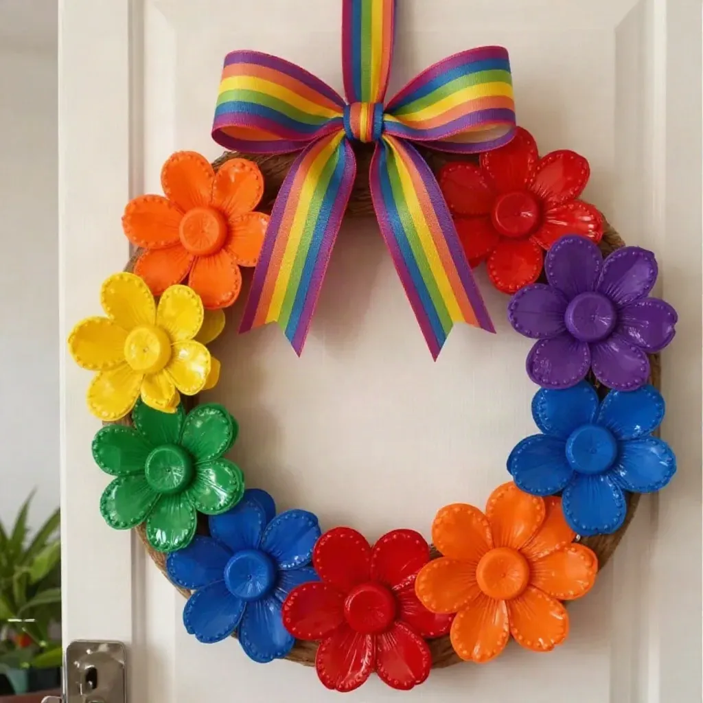 DIY Rainbow Bottle Cap Daisy Wreath Tutorial 18 Rainbow Bottle Cap Daisy Wreath