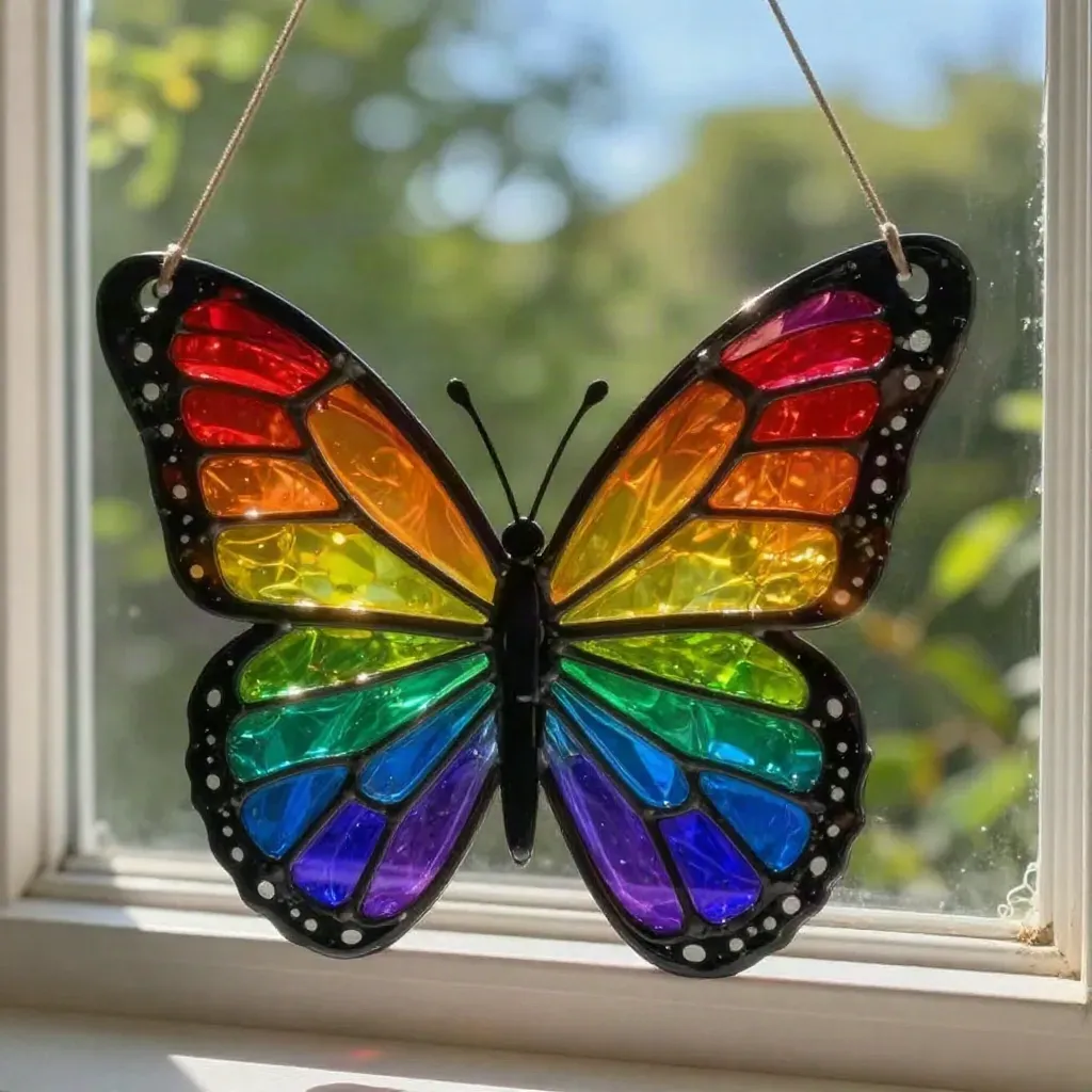 Butterfly Rainbow Suncatcher with Layered Glue Craft 19 Layered Rainbow Glue Butterfly Suncatcher
