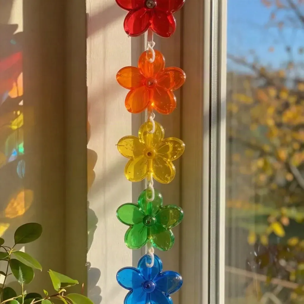 Rainbow Prism Floral Window Chain for Decorative Hanging 16 Rainbow Prism Flower Window Chain - Decorative Window Hanging