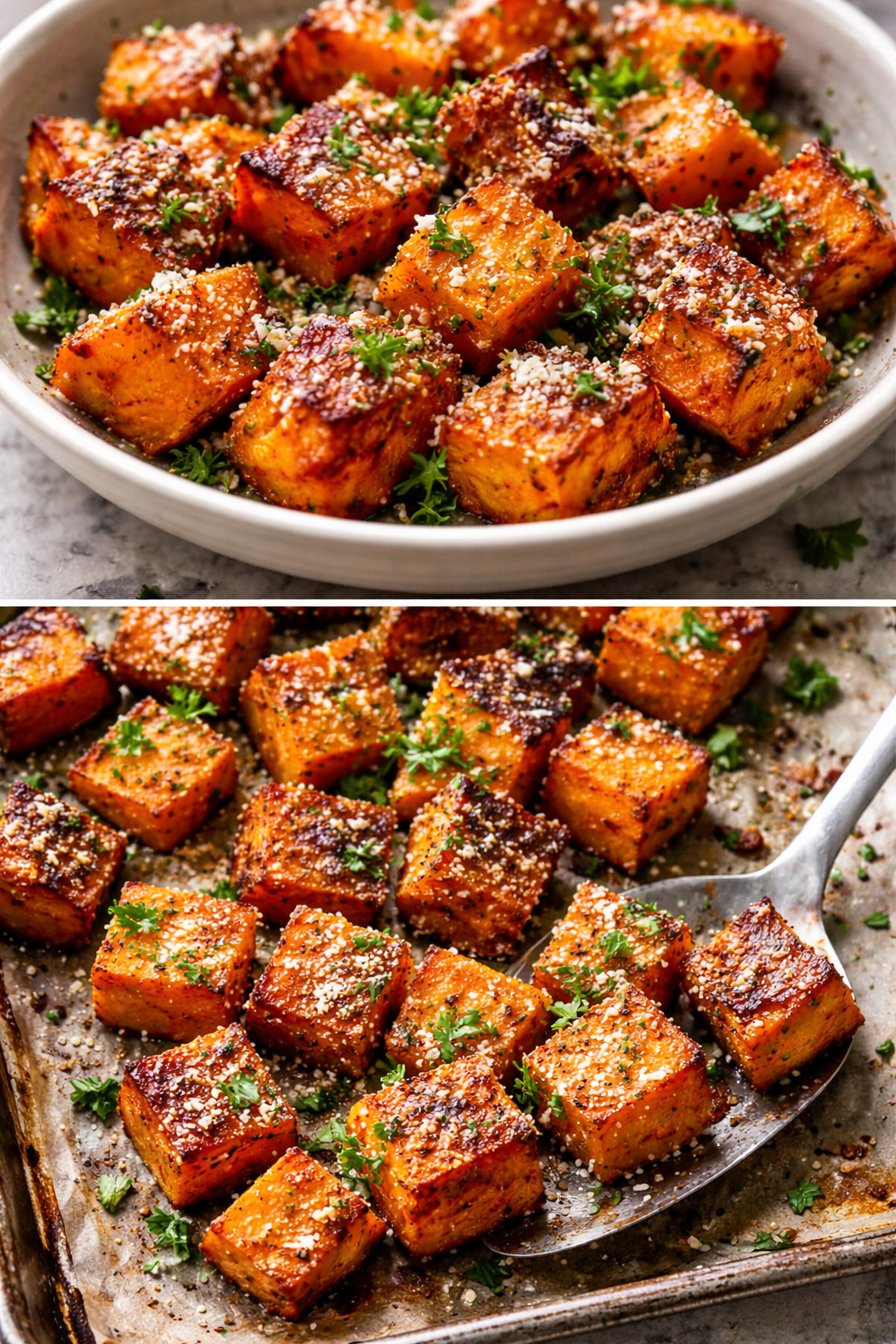 Garlic Parmesan Roasted Sweet Potatoes