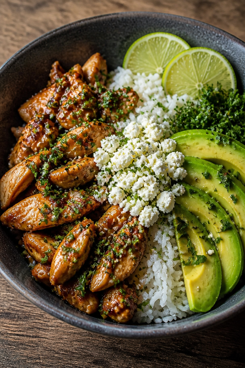 Honey Lime Chicken & Avocado Rice Bowl – High Protein Healthy Dinner Idea