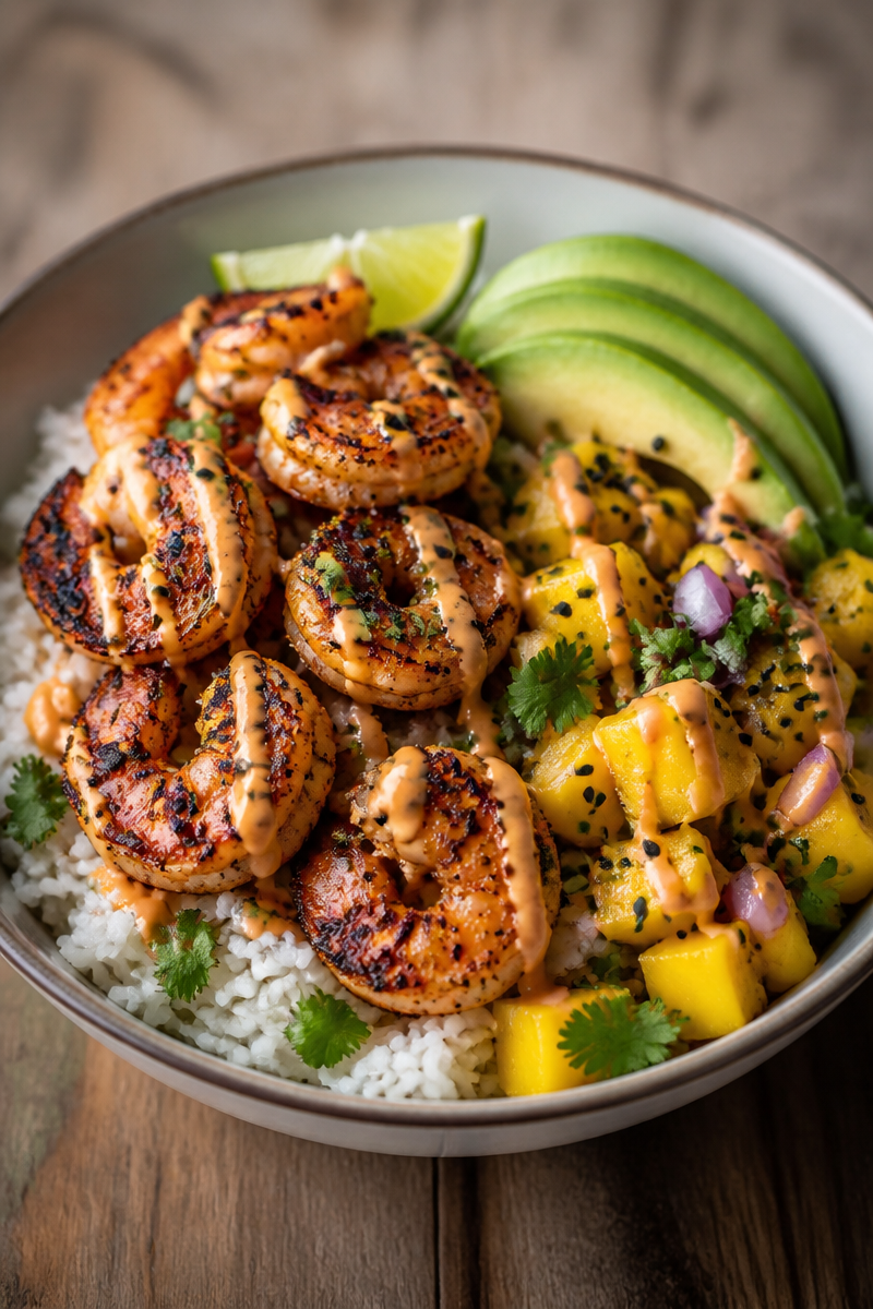 Healthy Grilled Shrimp and Avocado Bowls