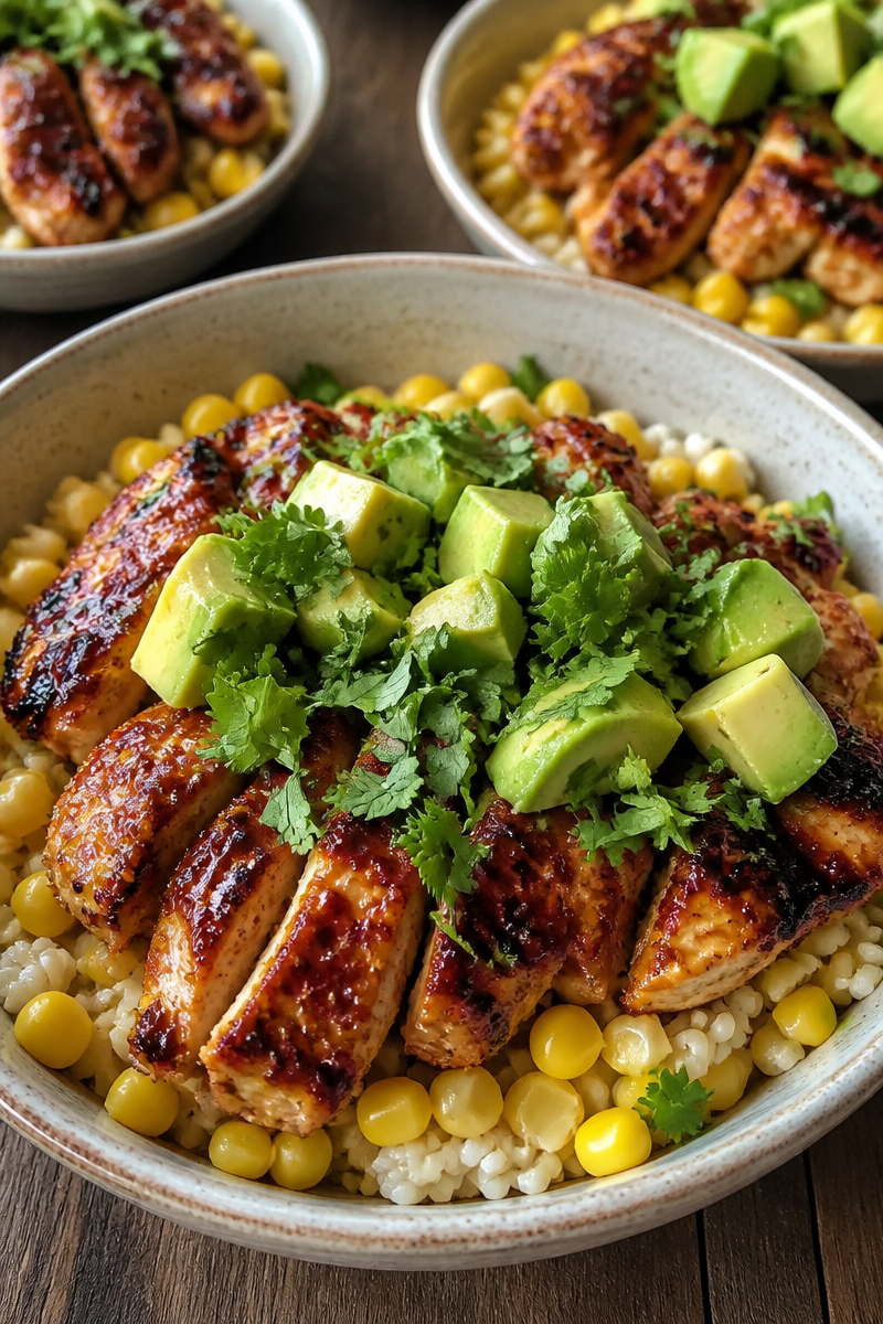 Easy Summer Meal Prep Grilled Chicken Bowls with Avocado and Corn