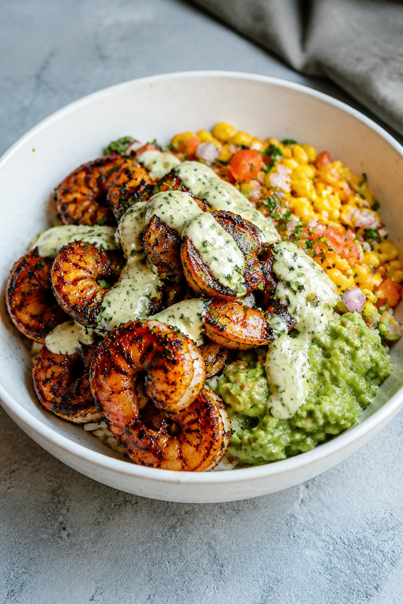 Easy Grilled Shrimp Bowl with Avocado and Corn Salsa