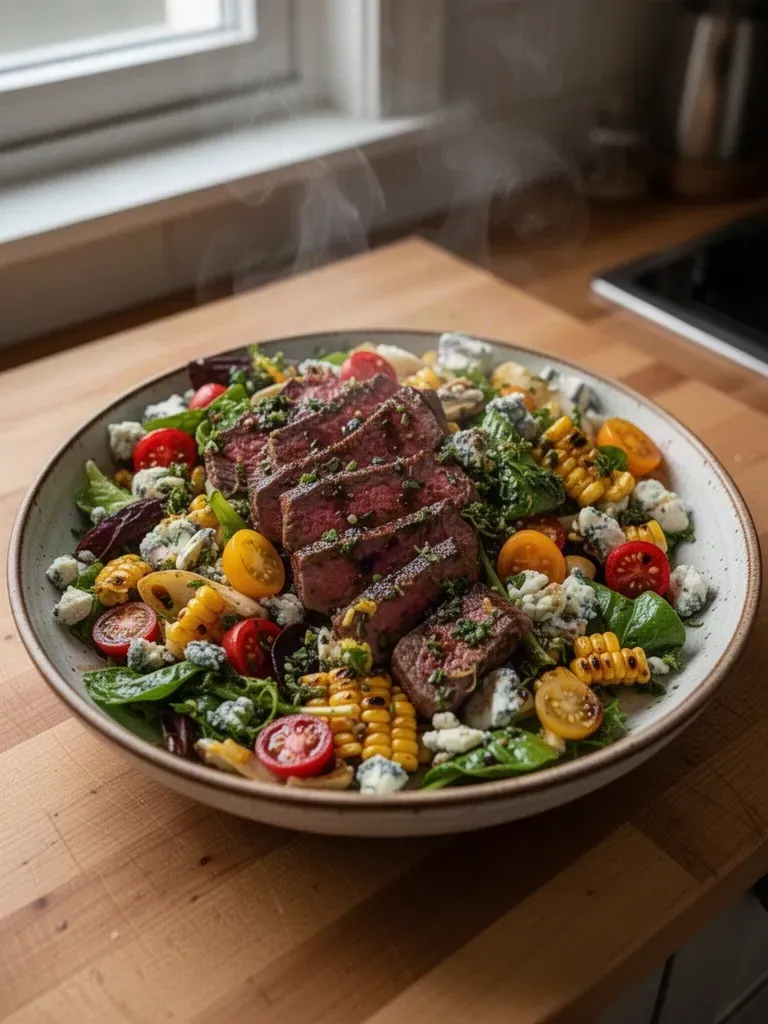 Balsamic Steak Gorgonzola Salad with Grilled Corn