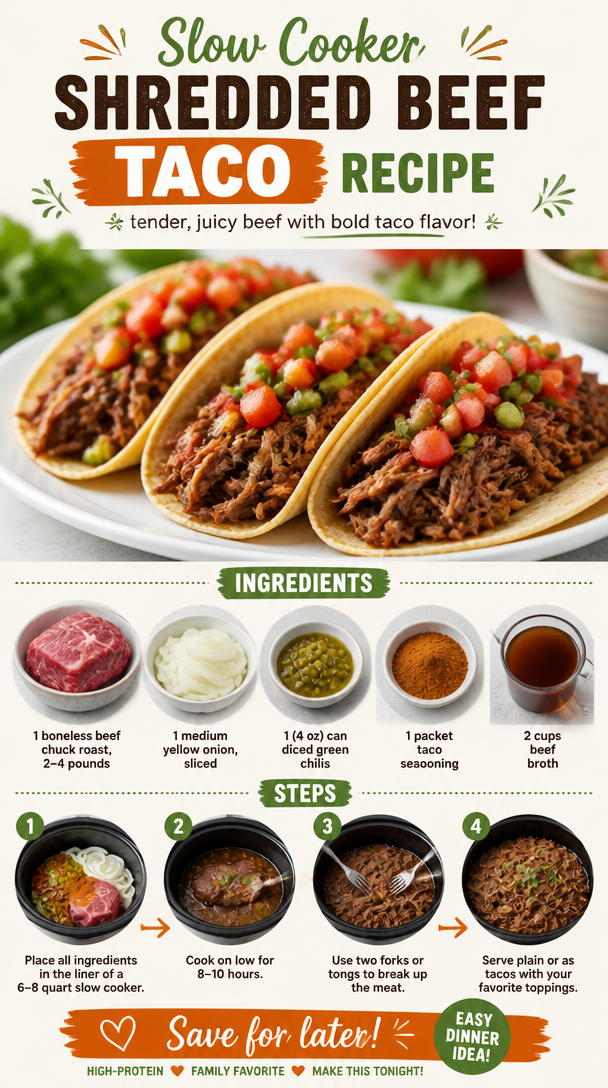 Slow Cooker Shredded Beef Taco Recipe