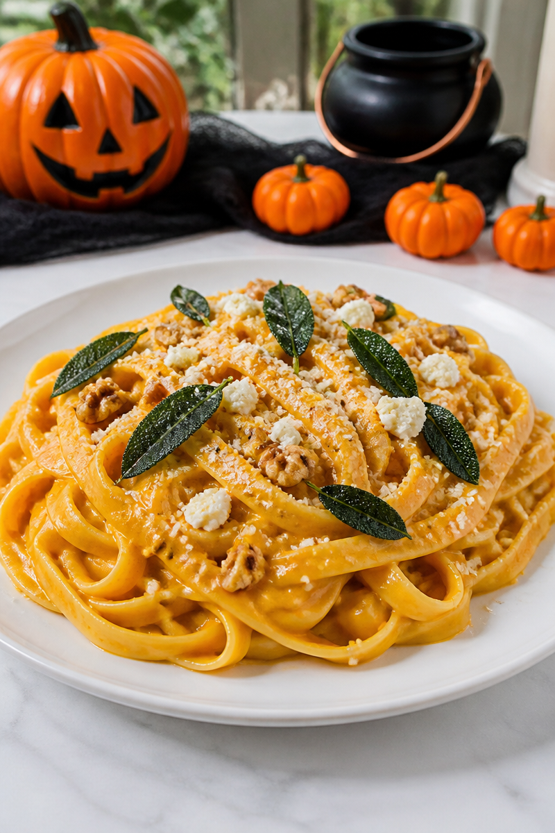 Pumpkin Goat Cheese Alfredo Pasta