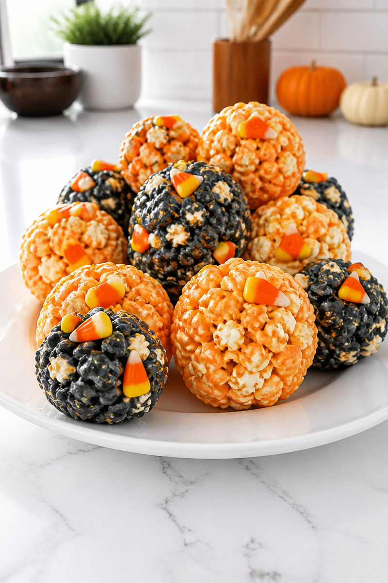 Homemade Popcorn Ball Halloween Colors