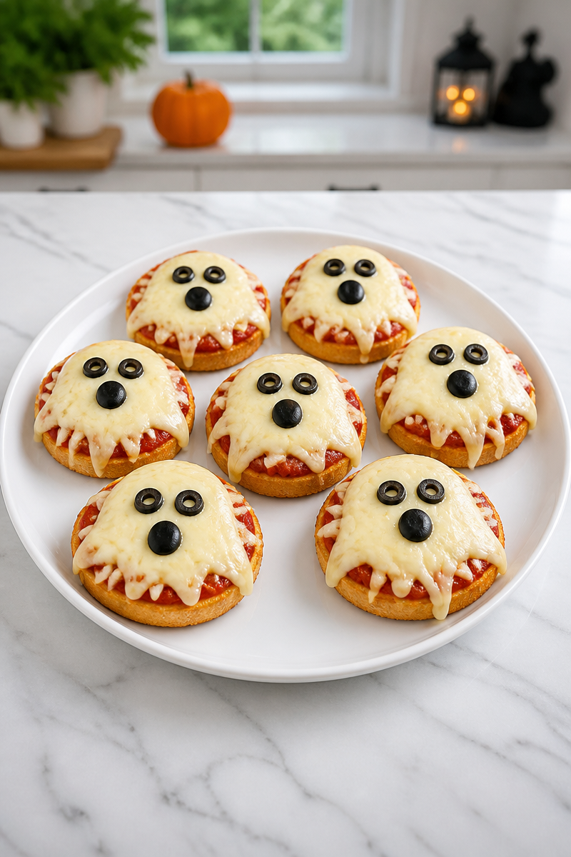 Ghost Pizza Bagel Halloween Snack