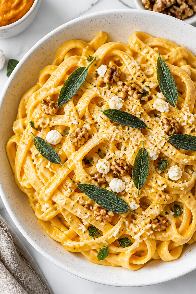 Pumpkin Goat Cheese Alfredo Pasta