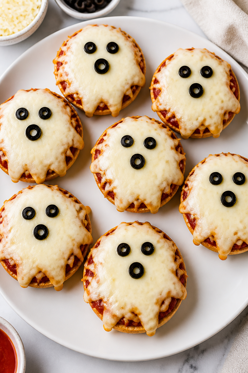 Ghost Pizza Bagel Halloween Snack