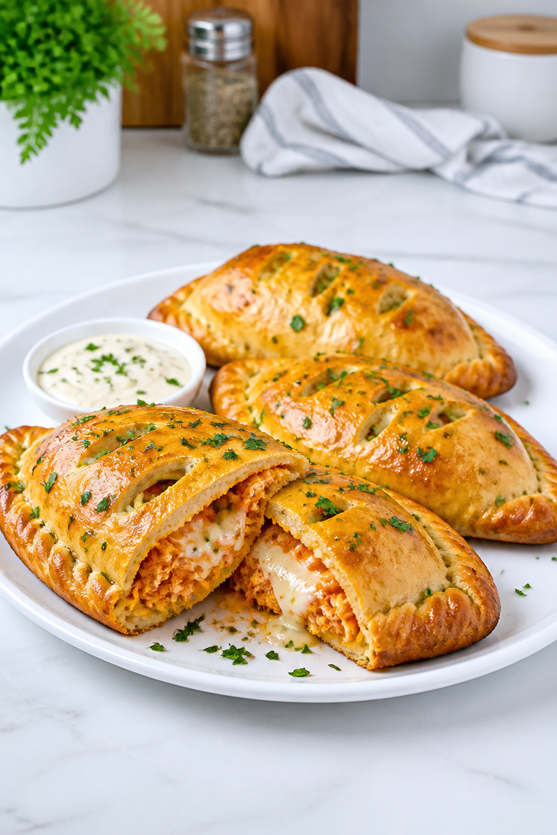 Buffalo Chicken Calzone Baked Dough