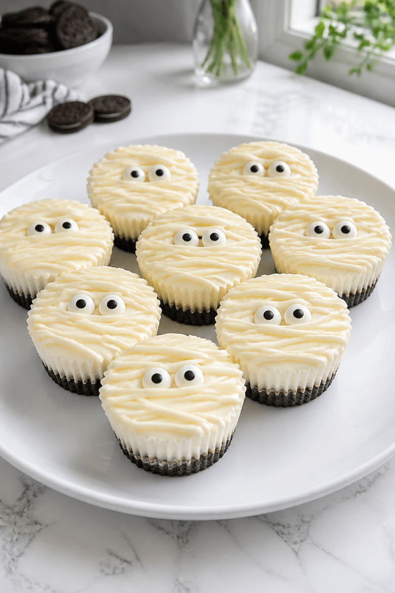 Mini No Bake Cheesecake Mummy Topped