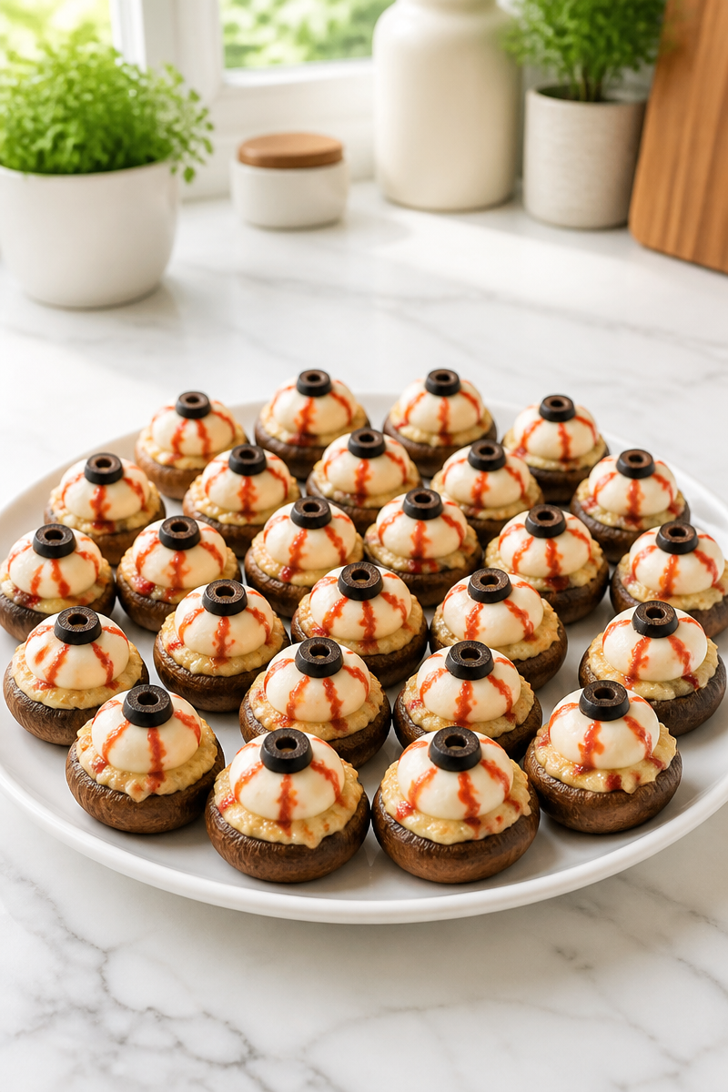 Spooky Stuffed Mushroom Eyeball Bite
