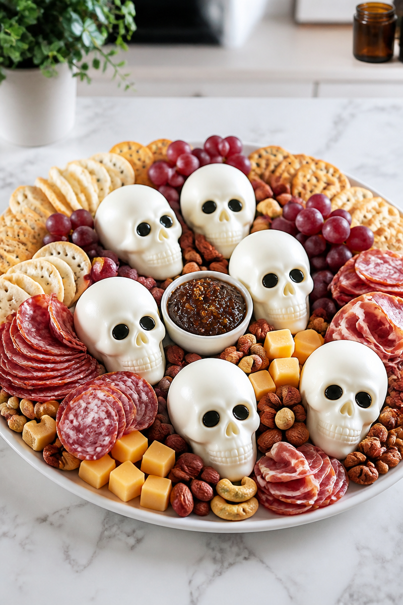 Halloween Charcuterie Board Mozzarella Skull