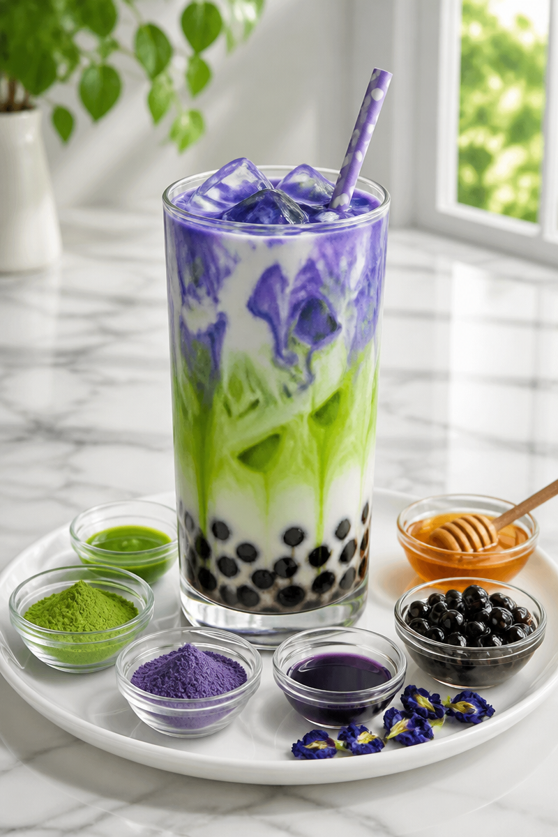 Green Butterfly Pea Matcha Halloween Latte